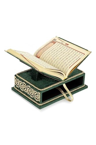 SODEF Quran Set with Tabletop Lectern and Velvet Box Rahiya Series Green - Arabic Text, 601-650 Pages, Islamic Gift Set for Muslims