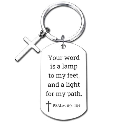 GiftYou Inspirational Scripture Metal Key Chains with Cross Pendant - Bible Verse Keychain Religious Gift for Christian - color: Psalm 119:105