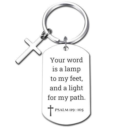 GiftYou Inspirational Scripture Metal Key Chains with Cross Pendant - Bible Verse Keychain Religious Gift for Christian - color: Psalm 119:105