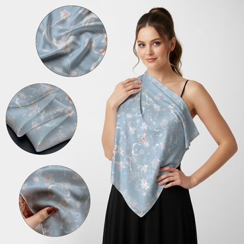 Silk Like Head Scarf for Women Satin Bandana for Hair Wrapping Handbags Fashion Accessory Square Hair Scarf 27.5" - color: 05#elegant Art