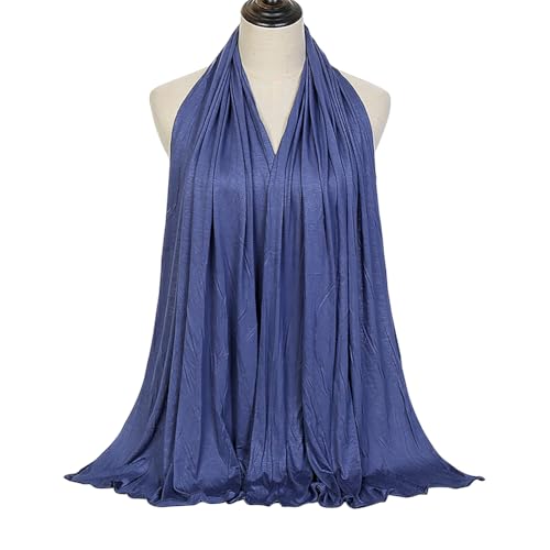 Long Soft Hijab Scarf Muslim Jersey Head Scarf Solid Color Hijab Modal Cotton Head Wrap Simple Headscarf Gray Blue - color: Gray Blue