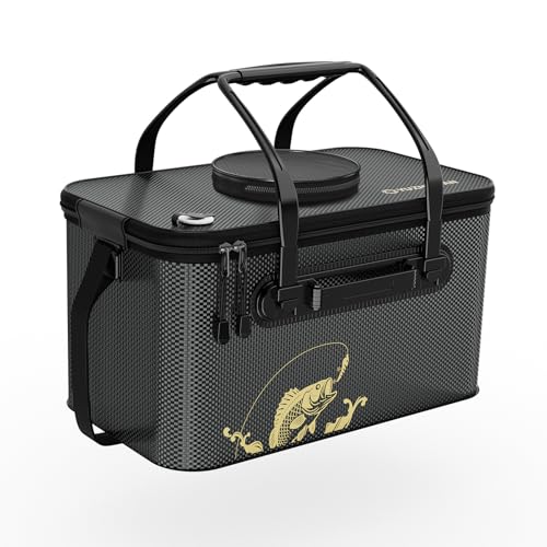 Fishing Bucket Foldable， 6Gallon/8Gallon/10Gallon,Live Fish Container Multi-Functional Live Fish Bait Bucket,for Fishing, Camping, Moving - color: Black-a