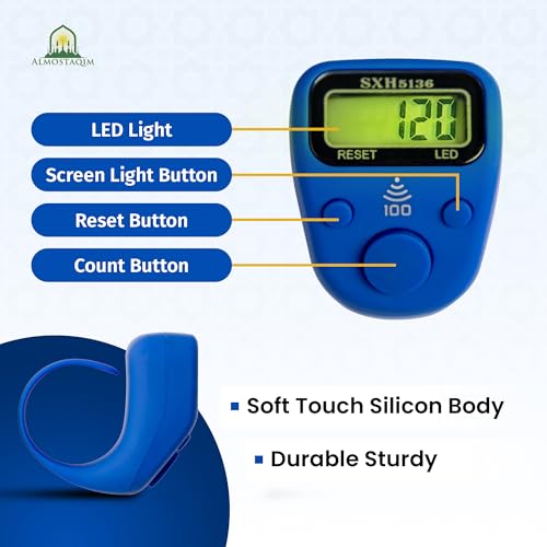 6-Pack Digital Tasbih Counter - Dhikr & Tasbeeh Counter, Finger Clicker Ring for Tally - Soft Touch Silicone Material, Vibration Alert at 100, LED Display, Reset & Light Button - Gift Set