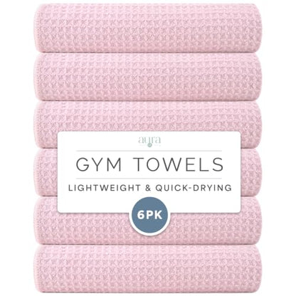 S&T INC. Microfiber Gym Towels, 6 Pack, 16" x 27" | Absorbent and Lightweight, Quick-Dry, Compact for Gym Bag, Yoga and Travel, Machine Washable - color: Pink