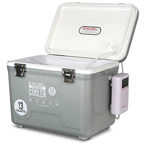 ENGEL Live Bait Cooler PRO for Fishing - Portable Minnow and Bait Bucket with Lithium-Ion Rechargeable Aerator - color: Silver, size: 13 Quarts
