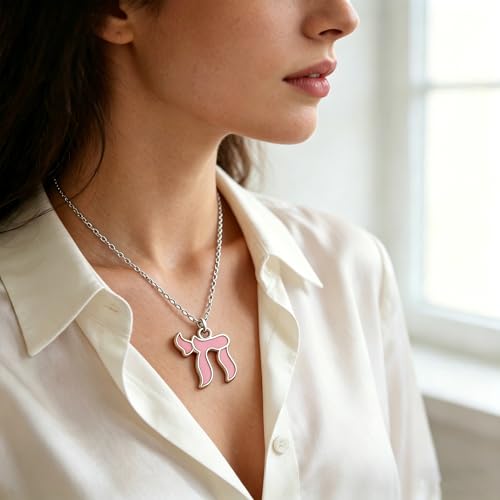 Hebrew Chai Necklace Chai Symbol Jewish Pendant for Men Women Stainless Steel Arabic Amulet Religion Jewelry - color: Pink-S
