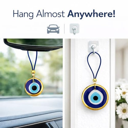 Turkish Blue Evil Eye Car Hanging Gold Ornament Set of 2- Evil Eye Car Accessories - Evil Eye Car Charm Gift for Women or Men - style: Gold Set of 2