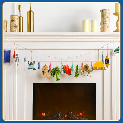 Briwooody 24 Pcs Ramadan Garland Banner Eid Mubarak Ramadan Decorations for Home Eid Mubarak Banner Set Islam Muslim Celebration Lesser Bairam Decoration for Home Fireplace Indoor Outdoor