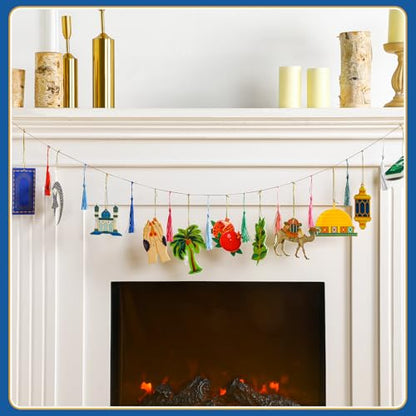 Briwooody 24 Pcs Ramadan Garland Banner Eid Mubarak Ramadan Decorations for Home Eid Mubarak Banner Set Islam Muslim Celebration Lesser Bairam Decoration for Home Fireplace Indoor Outdoor