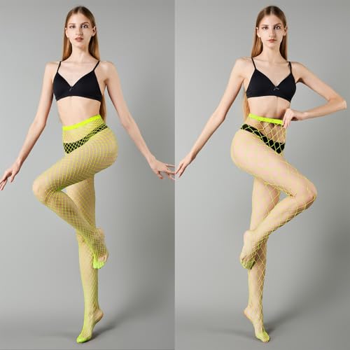 MengPa Women's Fishnets Tights High Waist Stockings Party Thigh High Pantyhose - color: 2pcs-yellow