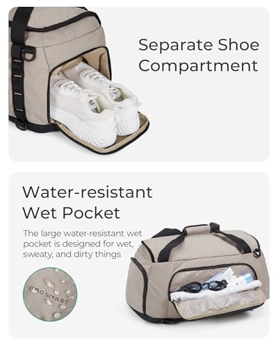 BAGSMART 4-IN-1 Gym Bag for Women Men, TSA Duffle Bag for Travel | With Shoe Compartment & Wet Pocket, 22L/30L/38L Tactical Backpack with 40oz Water Bottle Holder, Lightweight, Water-resistant - color: Greenish Gray