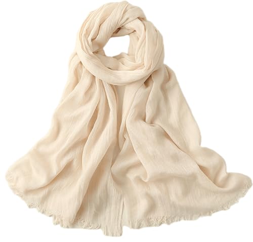 Womens Soft-Cotton-Linen Lightweight-Scarfs Fashion Gauze Shawl Wrap 75*39 - color: Beige White