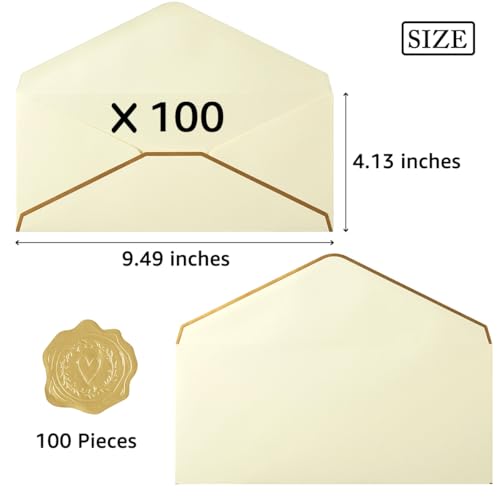 100 Pack #10 Business Envelopes with Gold Stickers, Cream Color - color: Cream Color