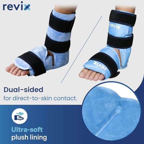 REVIX Ankle Ice Pack Wrap for Foot Pain Relief and Feet Injuries, Reusable Gel Ice Cold Packs for Achilles Tendonitis, Plantar Fasciitis, Sprained Ankles and Heels - style: Blue-Pack 1