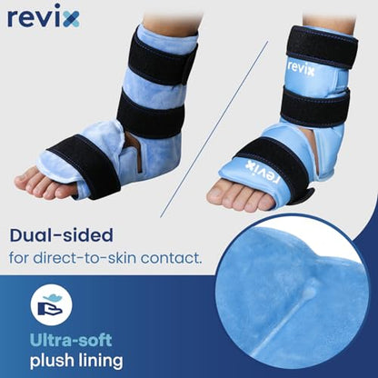 REVIX Ankle Ice Pack Wrap for Foot Pain Relief and Feet Injuries, Reusable Gel Ice Cold Packs for Achilles Tendonitis, Plantar Fasciitis, Sprained Ankles and Heels - style: Blue-Pack 1