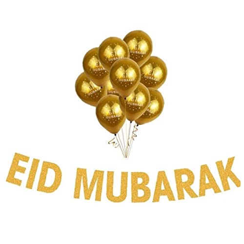 Eid Mubarak Banner Balloon Set Gold Glitter Ramadan Kareem Festival Decoration for Home Celebration Ornament