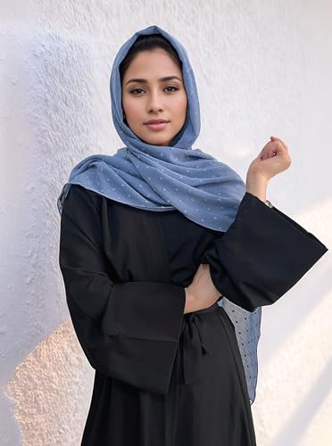 Chiffon Dotted Hijab Scarf for Women, Lightweight Textured Head Wrap Shawl,Soft Muslim Headscarf for Spring Fall - color: Mcmqxf2531-6#hazyblue