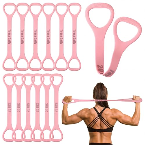 12 Pcs Figure 8 Resistance Bands Elastic Bands for Working Out Back Arm Shoulder Yoga Pilates Stretching Exercise Band with Handles for Women Men - color: Pink, size: 20 lb