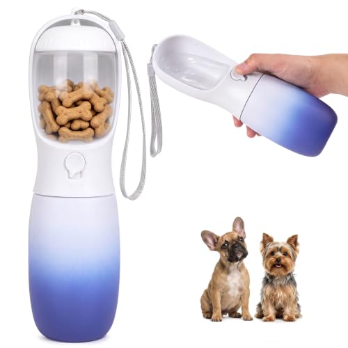 Dog Water Bottle Puppy Essentials, Portable Filtered Dispenser with Travel Dog Food Storage Container, Pet Supplies Gifts Stocking Stuffer Treat Pouches for Pet Training Outdoor Walking Hiking Camping - color: White & Blue, size: 19 oz