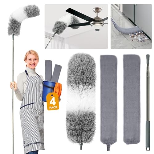 4 Pcs Dusters for Cleaning, 2 in 1 Microfiber Dusters and Retractable Gap Dust Cleaner with 1 Microfiber Dusting Cloths Long Handle 30-100 Inches Extension Pole for Ceiling Fan Cleaning Supplies - size: 4 PCS Dusters