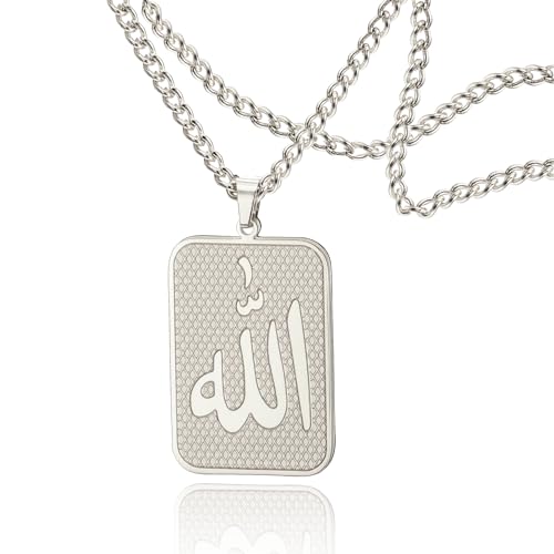 Square Islamic Allah Necklace Pendant Muslim Jewelry for Men Islamic Pendant Birthday Gift - color: Allah1-S