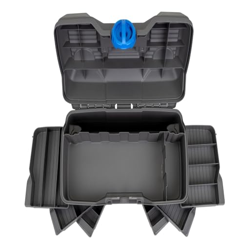 Flambeau Outdoors 660NGAK Next Gen 6/0 Large Fishing Tackle Box - 6 Pivot Trays, 32 Compartments, Includes 25-piece Tackle Kit, Fishing Tackle and Gear Storage, Fishing Lure Organizer, Dark Gray
