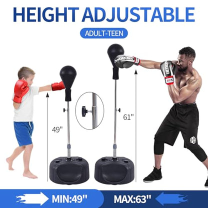 Stiatu Punching Bag with Stand, Heavy Boxing Bag Height Adjustable Reflex Bar and Speed Punching Bag for Adults & Youth, Home Gym Training Equipment for MMA Fitness Stress Relief - color: Black