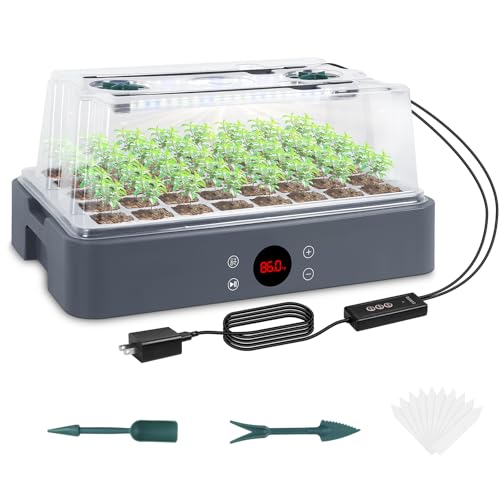 Sondiko Seed Starter Tray with Grow Light, Heated Seed Starter Kit | Temperature Display, Humidity Dome Germination Kit, Adjustable Plant Light for Seed Starting and Seedling Growth - color: Gray