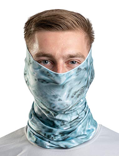 Aqua Design Fishing Hunting Masks Neck Gaiter: Men and Youth UPF 50+ Sun Mask Protection: Camo Face Cover Balaclava Bandana - color: Aqua Sky, size: Small