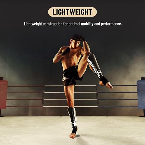 Endless Martial Arts Shin Guards | Material: ‎Faux Leather | Adjustable Thai Leg Guards with Instep Protection for Kickboxing/MMA Training and Sparring - size: Medium