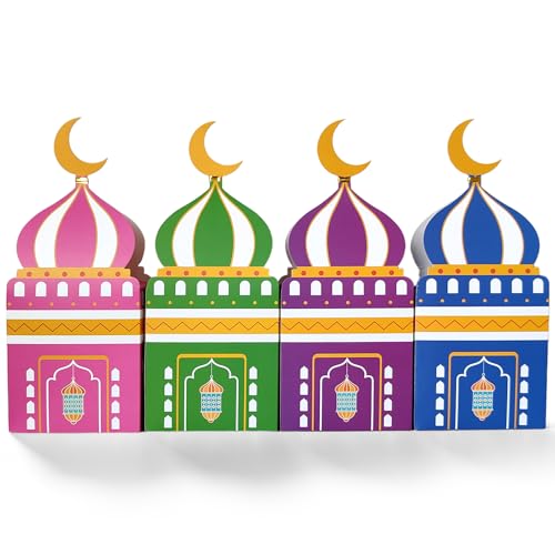 Estivaux 8 PCS Eid Mubarak Canndy Boxes for Gift Wrapping Decor, Ramadan Castle Gift Box Eid Mubarak Paper Goodie Treat Bags Boxes for Eid Gifts Muslim Islamic Party Favor - color: Style 4