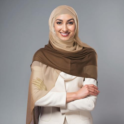 Geyoga Ombre Hijab Head Scarf for Women Muslim Modal Rayon Shawl Lightweight Soft Head Wrap - color: Almond,beige