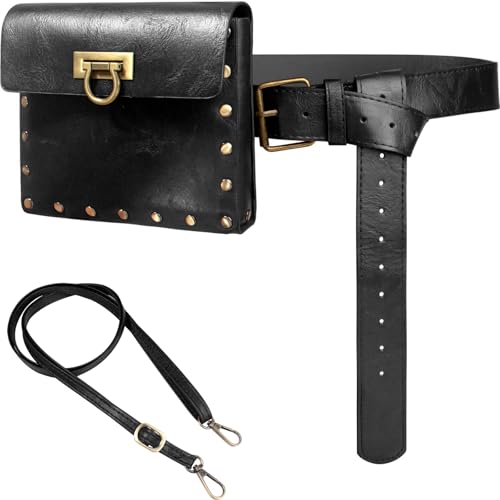 Belt Pouch Waist Bag Fanny Pack Medieval Vintage Leather Pouch Cellphone Holder Holster Carry Belt Purse Pocket Casual Hiking Festival Renaissance Faire Costume Props Travel Wallet (Style 2Black) - color: Style 2 - Black