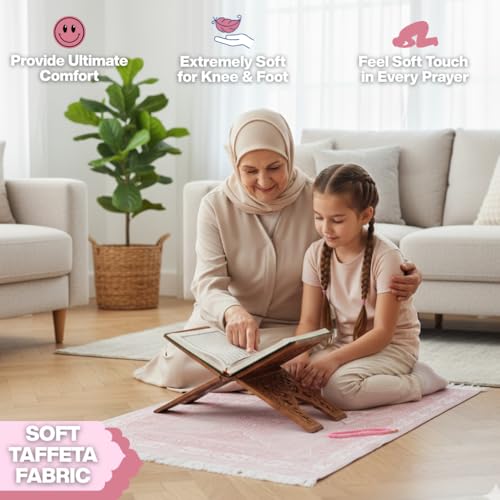 Muslim Prayer Rug with Islam Prayer Beads - Travel Prayer Mat, Islamic Gifts for Women, Portable Prayer Matt Islam, Islamic Prayer Rug Islam Men Women, Praying Mat for Muslim Gifts, Pink - color: Pink