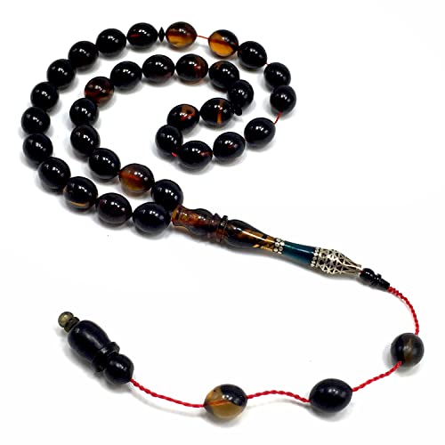EXCLUSIVE COLLECTION -Handmade Silver Engraved Bakelite Tesbih, Tasbih, Islamic Rosary, Islamic Prayer Beads, Misbaha (9x11 mm 33 Olive Yellow Rice Beads) - color: 9x11 mm 33 Olive Yellow Rice Beads