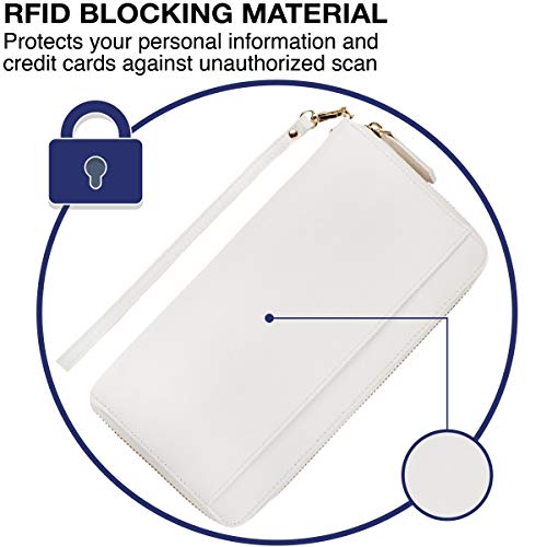 Travel Document Organizer - RFID Passport Wallet Case Family Holder Id Wristlet - color: Family White