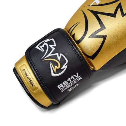 RIVAL Boxing RS11V Evolution Sparring Gloves, Extra-Thick 2” Padding, V-Strap Wrist Lock 2 System, Large Hand Compartment, and 15 Degree Angle Cuff - color: Gold, size: 12 oz.