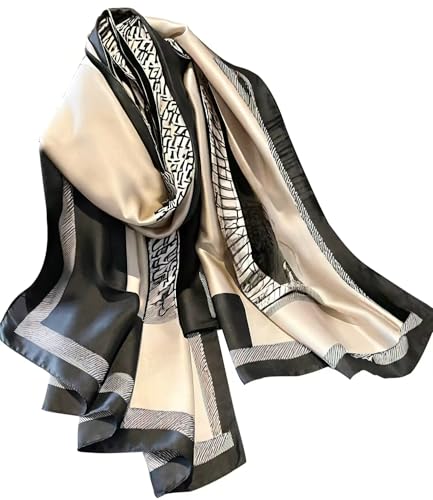 Womens 100% Large Mulberry Silk Scarf Long Satin Scarf Fashion Lightweight Wraps - color: Geometric Abstract Textured