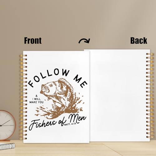 WUCHJ Yellow Retro Fish Christian Notebook,Boys Religious Notebook, Matthew 4:19 Bible Verse Journal, Yellow Religious Scripture Spiral Notebook Journal for Note Taking, Christian Faith Based Gifts for Women Men, 5.5x8.3 Inch - color: follow me white back