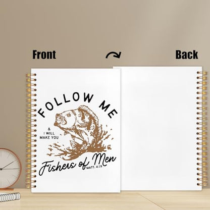 WUCHJ Yellow Retro Fish Christian Notebook,Boys Religious Notebook, Matthew 4:19 Bible Verse Journal, Yellow Religious Scripture Spiral Notebook Journal for Note Taking, Christian Faith Based Gifts for Women Men, 5.5x8.3 Inch - color: follow me white back