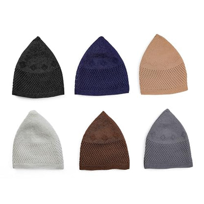 Muslim Kufi Hats for Men, Velvet Crochet Islamic Prayer Cap, Stretchable, Breathable Knit Skull Beanie,Standard Size - color: Zumrut - Mix 1
