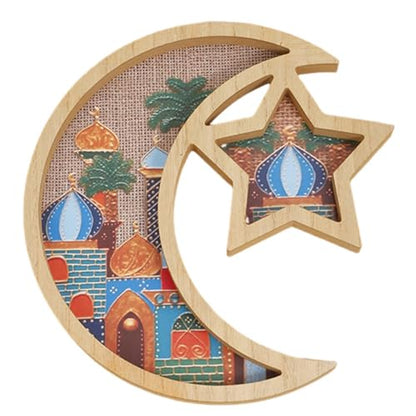 Wooden Eid Mubarak Dessert Tray, Star and Moon Tray Ramadan Serving Tray, Ramadan Decorations for Table Islam Muslim Party Festival Party