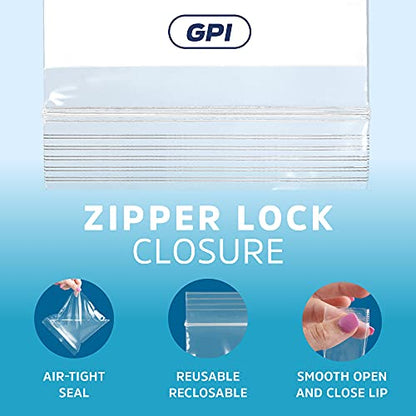 GPI Pack of 500 1.5" x 2" Clear Plastic Reclosable Zip Jewelry Bags - Bulk 2 mil Thick Strong & Durable Poly Baggies With Resealable Zipper Top Lock & write-on white block, for storage & shipping - size: 1.5" x 2"