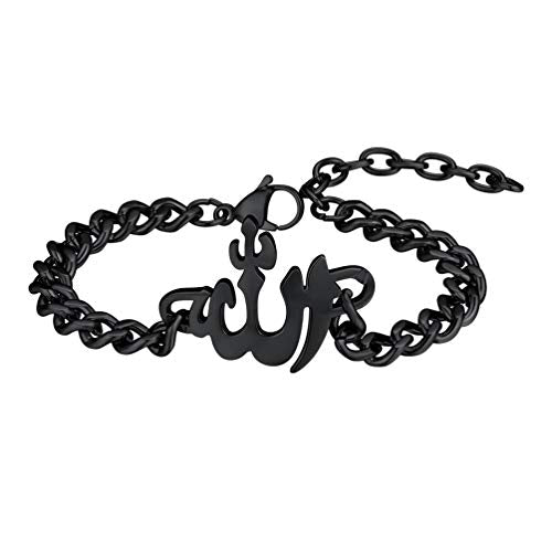 PROSTEEL Allah Bracelet, Muslim Islamic Jewelry Religious Islam Arabic God Charm Stainless Steel Beads Chain Bracelet, fits wrist from 5.9'' to 7.9'', Come with Box - color: 02 black-cuban chain