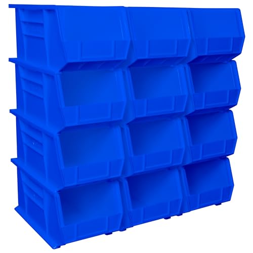Akro-Mils 30240 AkroBins Plastic Storage Bins, 15"x8"x7", Blue, 12-Pack | Space-Saving Stackable Bins for Garage, Pantry, Craft Organization - color: Blue