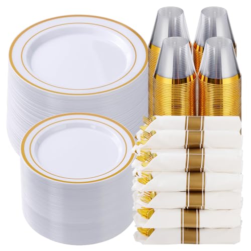 Goodluck 700 Piece Gold Plastic Dinnerware Set for 100 Guests - color: Gold, style: 700 Piece (100 guests)