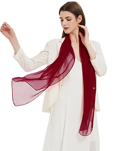 PANTONIGHT Long Chiffon Sheer Scarf For womens - color: 069 Plain Cherry