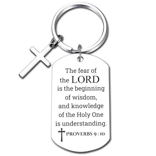 GiftYou Inspirational Scripture Metal Key Chains with Cross Pendant - Bible Verse Keychain Religious Gift for Christian - color: Proverbs 9:10