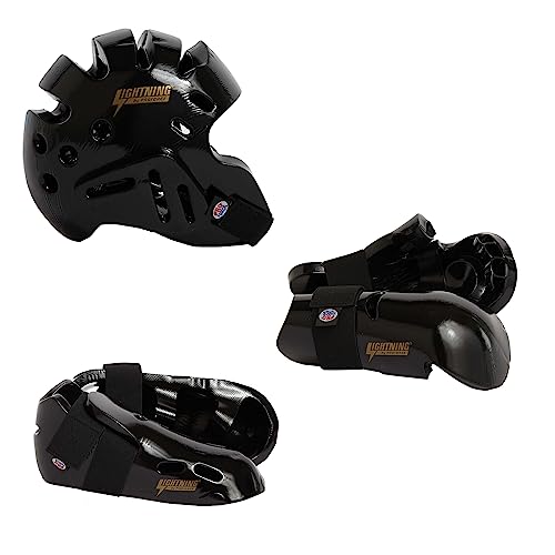 Proforce Lightning Martial Arts Protective Sparring Gear Bundle - Headgear, Gloves, Ultra Kicks - color: Black, size: Adult Medium