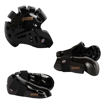 Proforce Lightning Martial Arts Protective Sparring Gear Bundle - Headgear, Gloves, Ultra Kicks - color: Black, size: Adult Medium